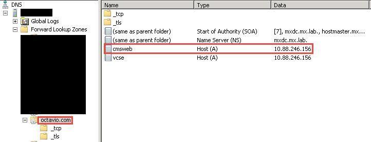 Configuração de DNS externo O DNS externo deve ter o webbridge URL que resolve ao endereço IP de Um ou Mais Servidores Cisco ICM NT do NAT estático de Expressway-e segundo as indicações da imagem.