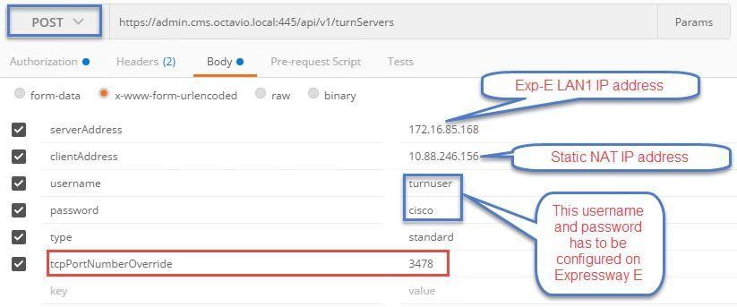 Etapa 1. A VOLTA deve ser configurada pelo API através do carteiro. Este comando é usado com toda a configuração.