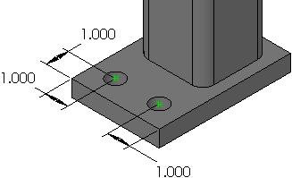 Manual de Treinamento do SolidWorks 2006 Lição 4 Soldas 16 Adicione os orifícios. Use o Hole Wizard para adicionar dois orifícios liberados para cavilhas de 0,75".