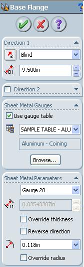 5 Use gauge table = On Gauge table = ALUMINUM Gauge 20, R=0.