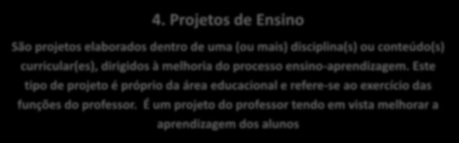 Tipologia de Projetos Educacionais Classificados a partir da finalidade principal ou razão de ser do projeto 4.