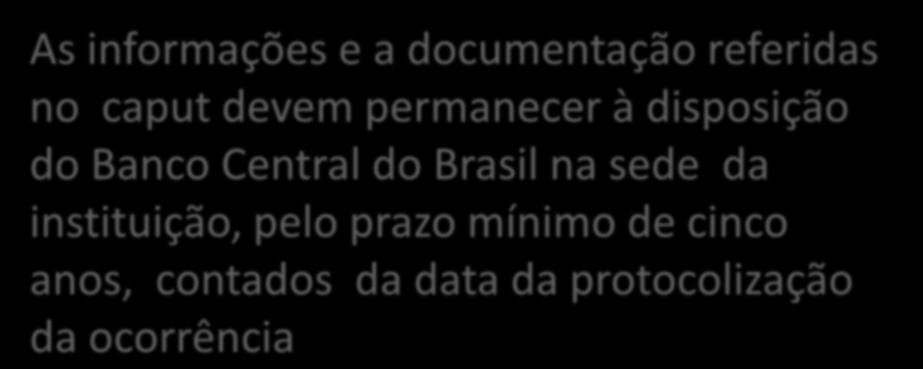 As informações e a documentação referidas no caput devem permanecer à disposição do Banco Central do