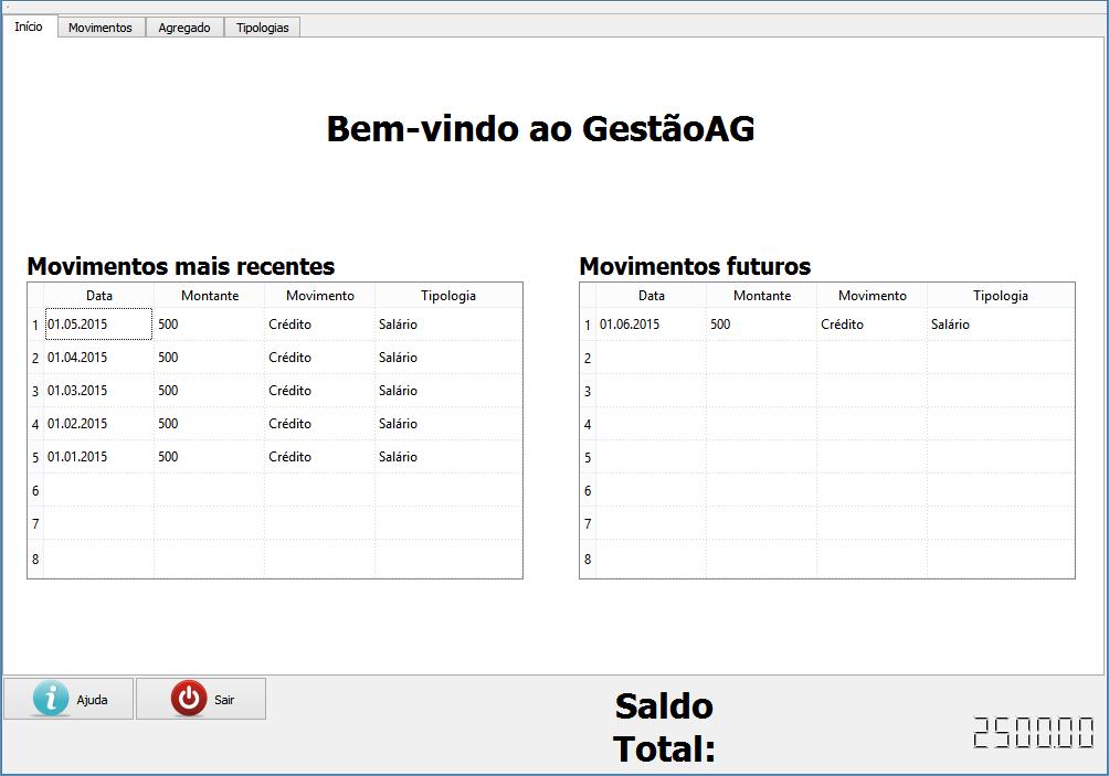 GestãoAG, v.2.0 4 Funcionamento do Programa Para iniciar o programa, é necessário o duplo clique sobre o ficheiro GestaoAG.exe. Após uns instantes será saudado com a tela inicial de boas vindas.