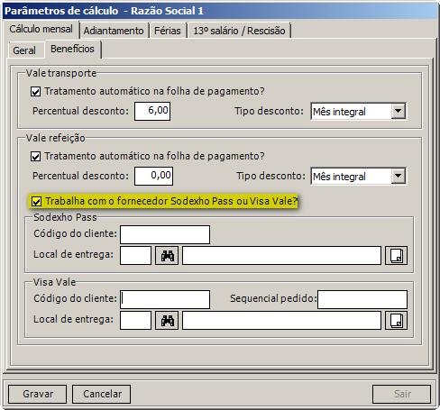 5- Para informar os dados do Visa Vale, seguem abaixo as orientações: Observe os campos: Código do cliente: indique o código do cliente informado pela fornecedora Visa Vale que é o identificador da