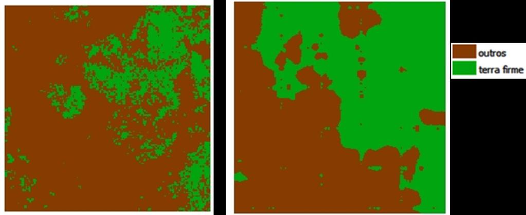 Figura 12 Comparação visual entre o mapa de referência (a) e o mapa estimado (b) com a Floresta de Terra
