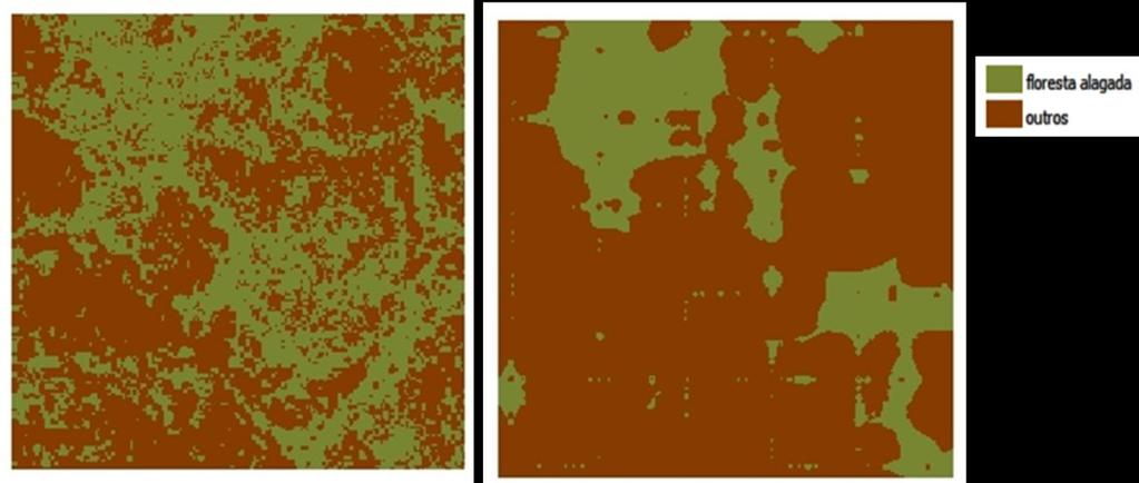 Figura 13 Comparação visual entre o mapa de referência (a) e o mapa estimado (b) com a Floresta alagável.
