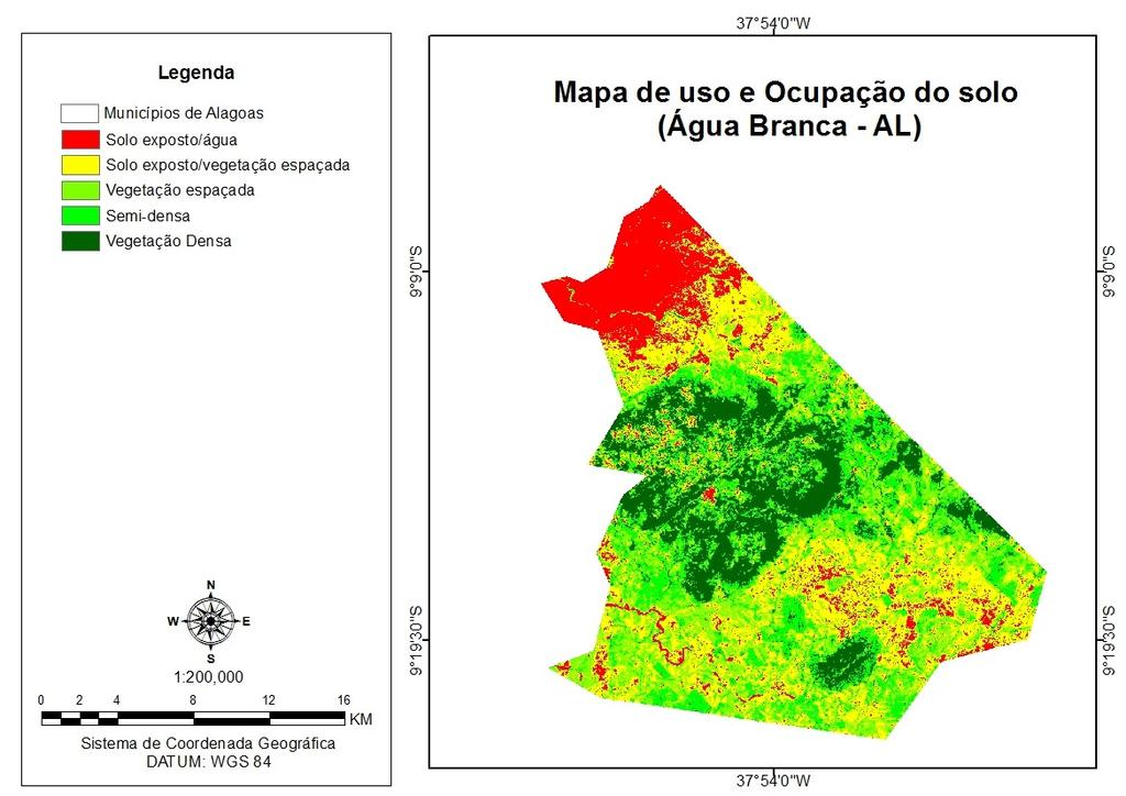 altas e mais baixas topograficamente. As áreas avermelhadas podem ser consideradas tanto regiões de solo exposto, quanto regiões de presença de corpos d água.