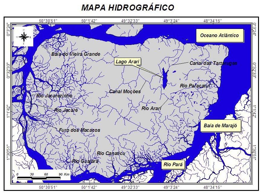 20 Segundo dados da OEA (1974) a Bacia do Arari é dividida em três subbacias, sendo que as duas primeiras formam o Lago Arari e Santa Cruz e a terceira possui um declive até a Baia do Marajó.