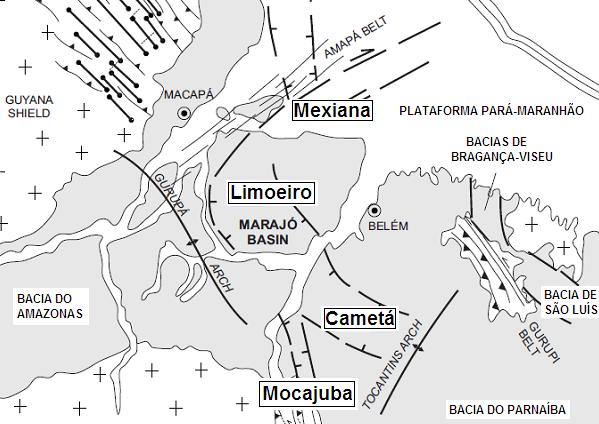 21 Demerara na Guiana Francesa e a sudeste com a Bacia Pará Maranhão, na parte oeste da Ilha de Santana.