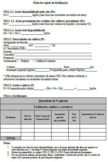 5ha de floricultura e/ou culturas hortícolas, os agricultores são obrigados ao preenchimento da ficha-tipo ANEXO VII.