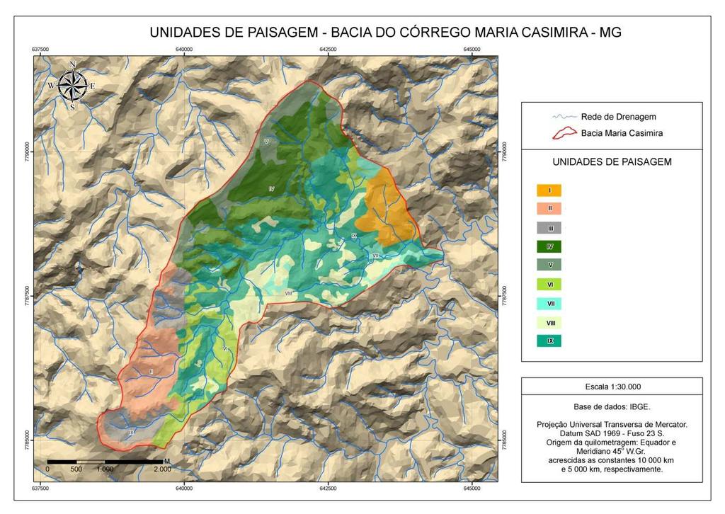 Figura 4: Unidades de Paisagem - Bacia do Córrego Maria Casimira. Fonte: elaborado pelos autores.