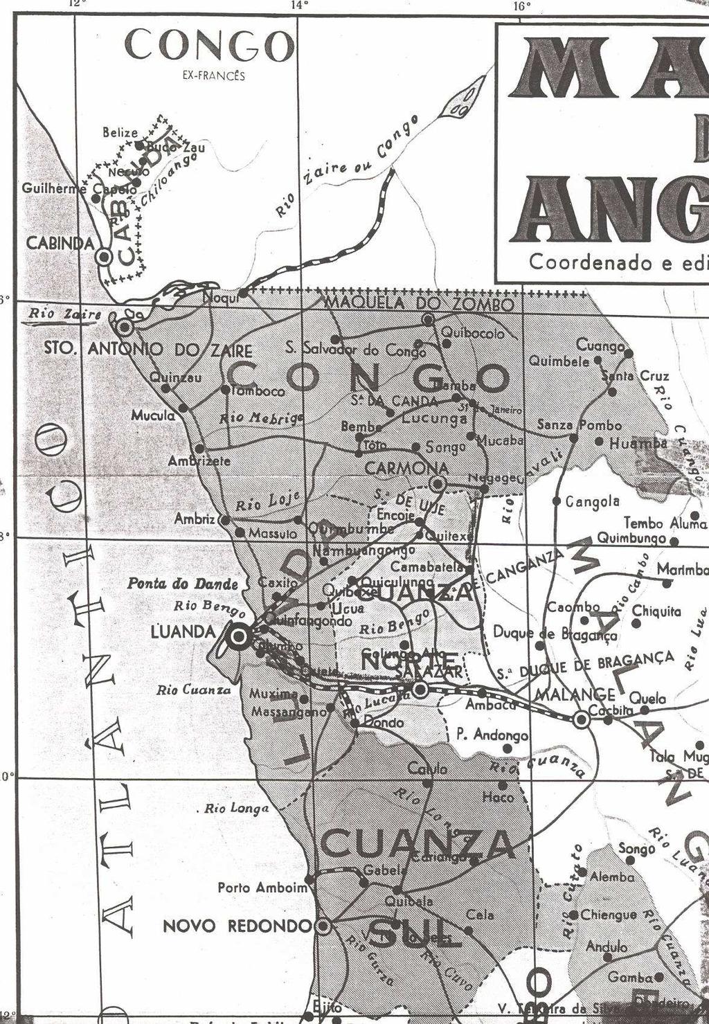 Mapa da região Norte de Angola, onde prestou serviço a Companhia de