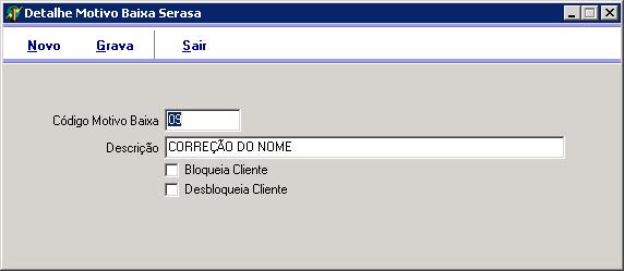 Essa tela já irá vir com os dados preenchidos com os dados conforme layout do Serasa, onde