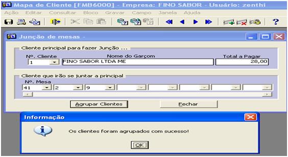 Após completar os dados solicitados, clicar no botão Agrupar Cliente para concluir, em seguida aparecerá uma mensagem informando