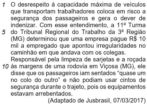 I - PROVA DE PORTUGUÊS (10 questões) (Texto) QUESTÃO 01.