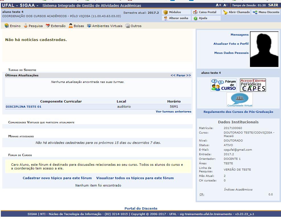 5. EMITIR ATESTADO DE MATRÍCULA Esta funcionalidade permite ao discente visualizar um relatório com o seu atestado de matrícula.