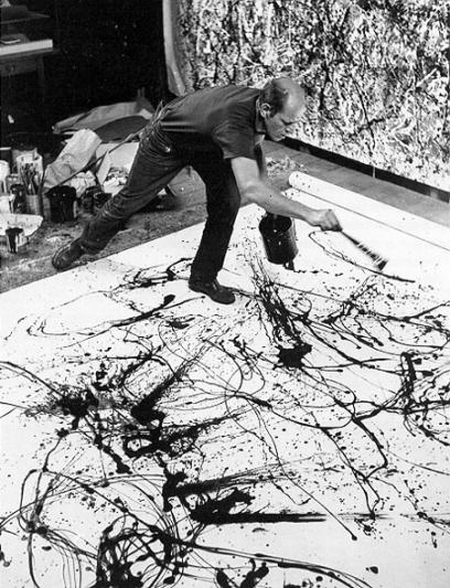 Jackson Pollock "Prefiro atacar a tela não esticada, na parede ou no chão... no chão fico mais à vontade.