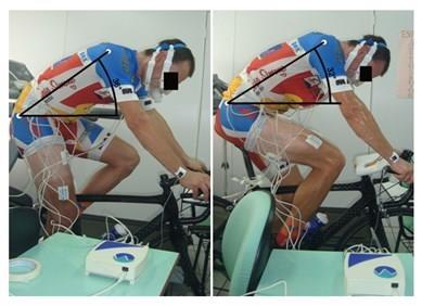Figura 2: Teste em cicloergômetro com avaliação postural Atleta 2 O atleta 2 apresentou redução de 4 graus do
