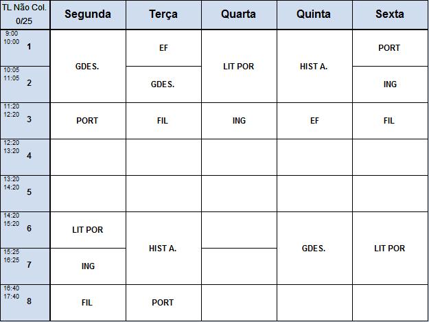 11.ºB Ensino Secundário Artes visuais/línguas e Humanidades 2017/2018 HORÁRIO DA TURMA (Salas A5 e 11) Formação Geral Formação Específica PORT VILMA SERRANO GDES LUIS LACERDA FIL JOANA BARRADAS HCA