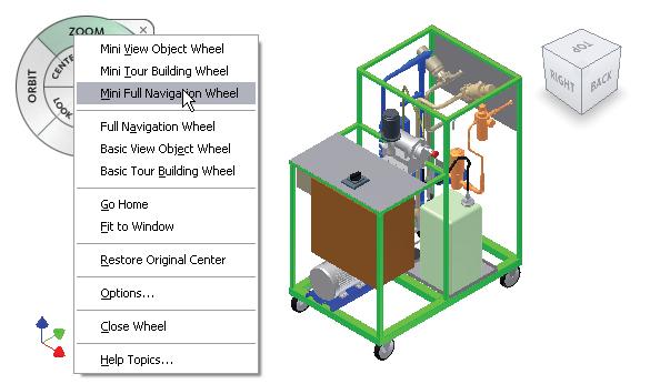 Opções dos SteeringWheels Os SteeringWheels incluem várias ferramentas para exibir o seu modelo e desenho. Eles também podem ser configurados para exibições diferentes.