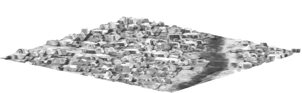 Implementação e análise experimental do modelo 103 Figura 5.36: Visualização 3D de um trecho do MDStc e sua respectiva ortoimagem para o vôo de 2000. Figura 5.37: Visualização 3D de um trecho do MDT e sua respectiva orto-imagem para o vôo de 2000.