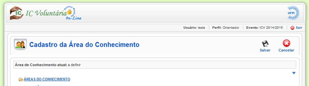 Passo 2: Cadastrar Área do Conhecimento Indique a Área do Conhecimento