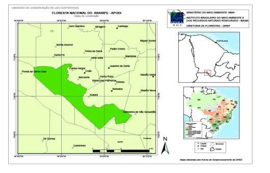 Figura 1: mapa de localização da Floresta Nacional do Araripe/Apodi. Fonte: MMA (Adaptado).