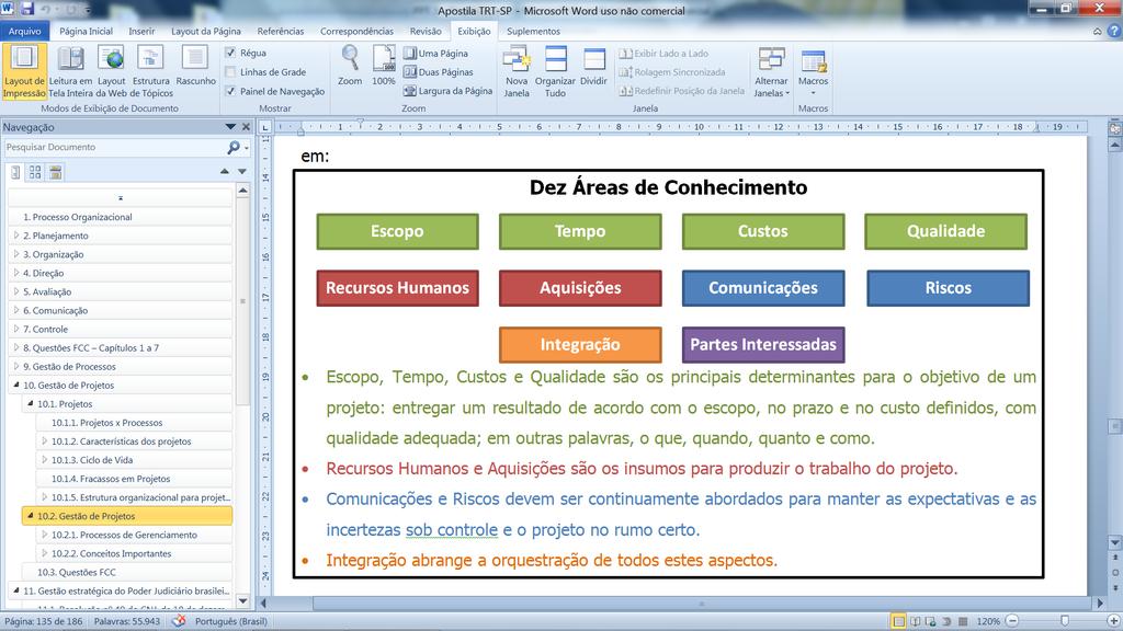 Gestão de Projetos PMBOK explora três conceitos centrais: Ciclo de vida do projeto; Processo de administrar projetos; Áreas do