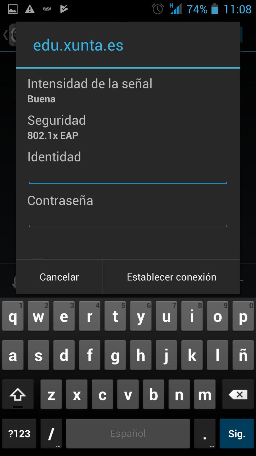 9. Teléfono ou tableta Android A conexión cun dispositivo Android é bastante directa xa que unicamente pedirá a identificación mediante o usuario e contrasinal corporativos.