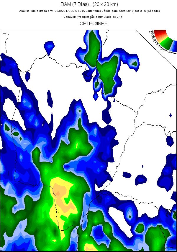 Previsão do tempo para o Mato Grosso do Sul De acordo com o modelo Global BAM (11 Dias) - (20 x 20 km), a