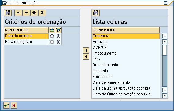 Botão Detalhe: exibe em um formulário tudo da linha selecionada (figura ao lado). Ordenação Ao clicar no botão surge o formulário ao lado composto por dois quadros.