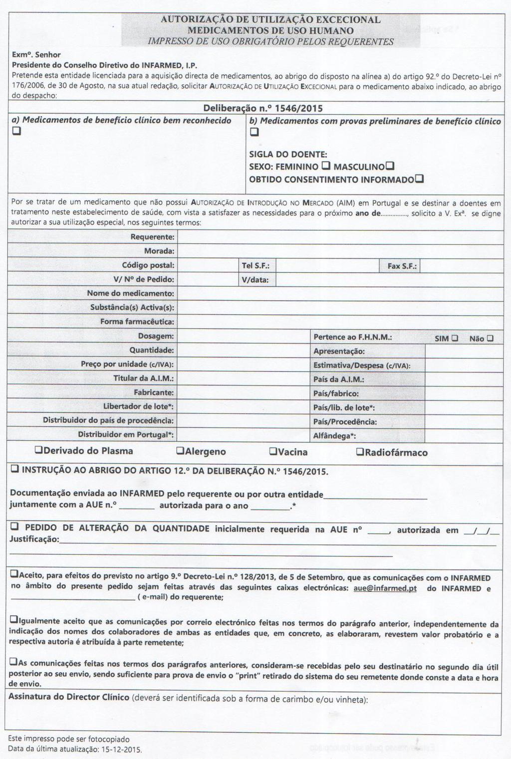 Farmácia Hospitalar Anexo 2 Documento para pedir uma Autorização