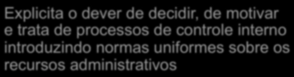 princípios que se aplicam a toda a Administração Explicita o dever de decidir, de motivar e