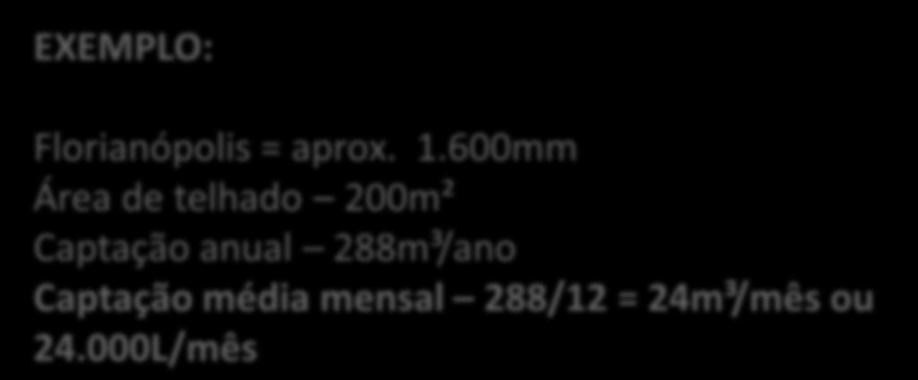 Captação média mensal 288/12 = 24m³/mês ou 24.