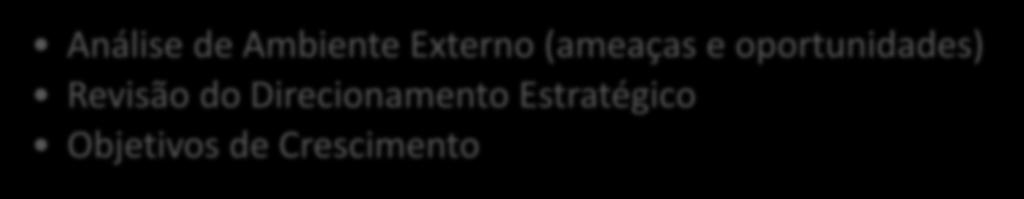 (ameaças e oportunidades) Revisão do Direcionamento Estratégico Objetivos de