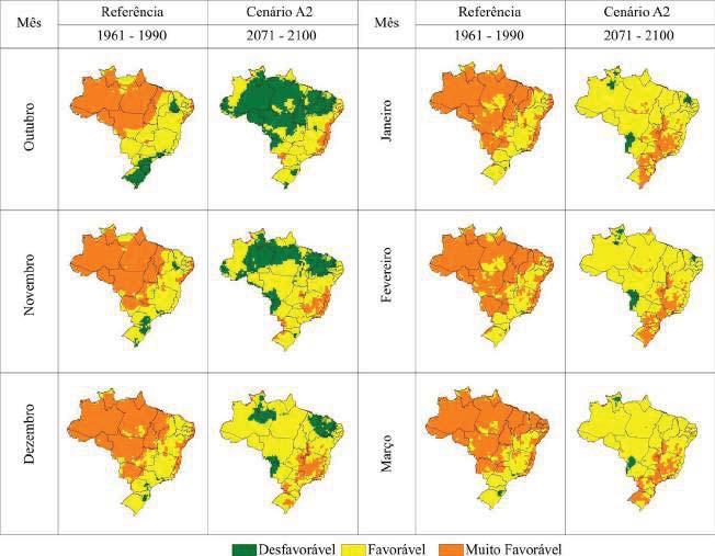 Aquecimento Global e Problemas Fitossanitários 291 Tabela 1. Faixas de favorabilidade para o desenvolvimento e reprodução de Anticarsia gemmatalis (Lepidoptera: Noctuidae).