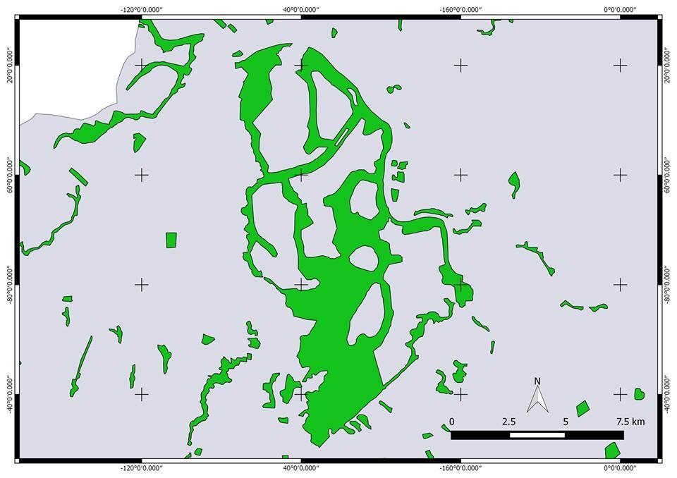 Figura 3 - Maior fragmento florestal da sub-bacia do rio Claro. A Figura 4 representa a distribuição do índice de Patton dos fragmentos da subbacia do rio Claro.