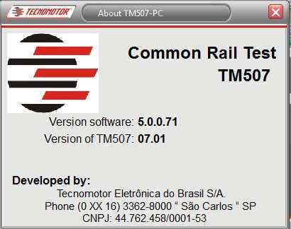 About Information on the TM 507-III/TM 510 software and equipment are shown in this screen (when