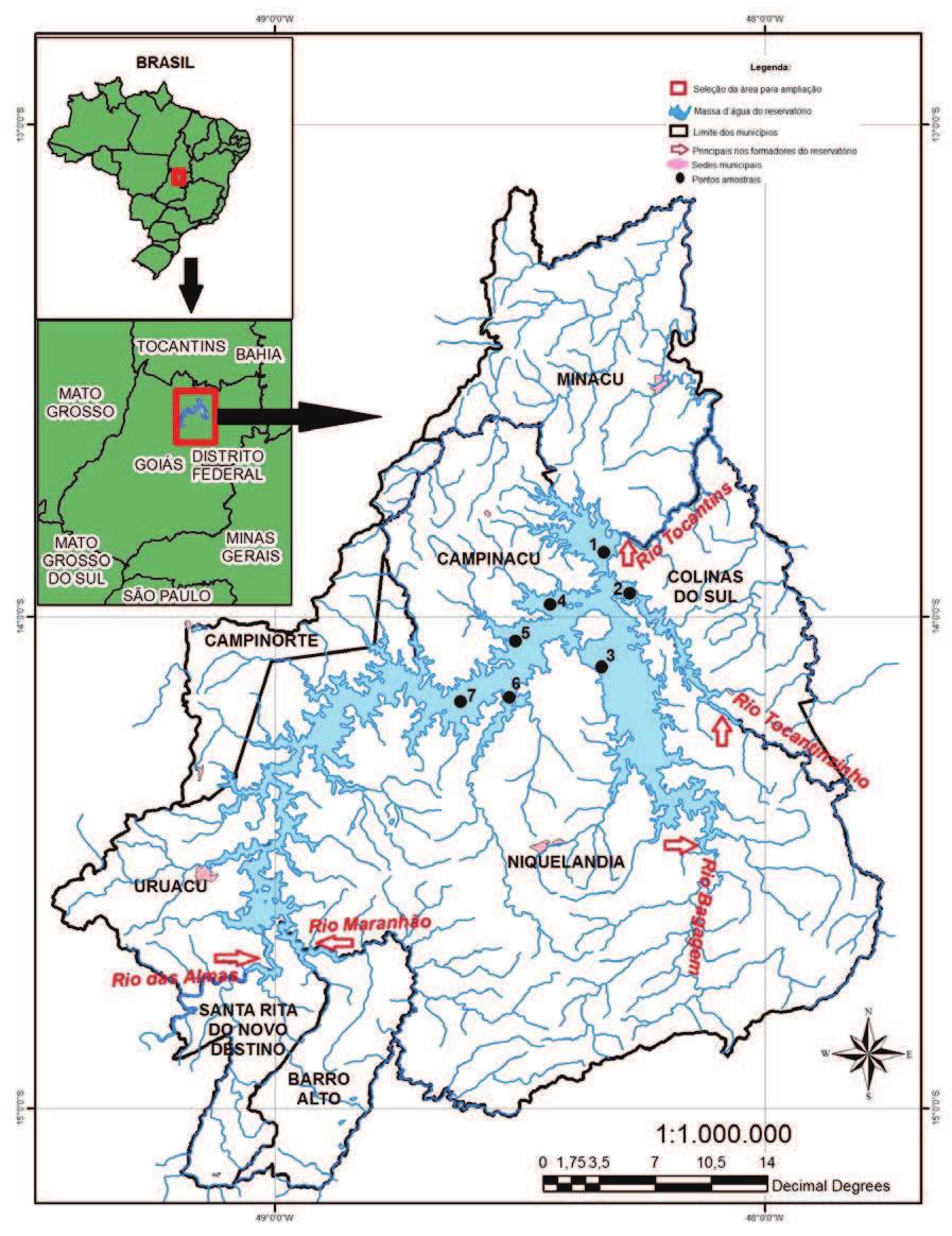 22 Figura 2 - Localização do reservatório da Usina Hidrelétrica de Serra da Mesa e dos 7 pontos de amostragens.