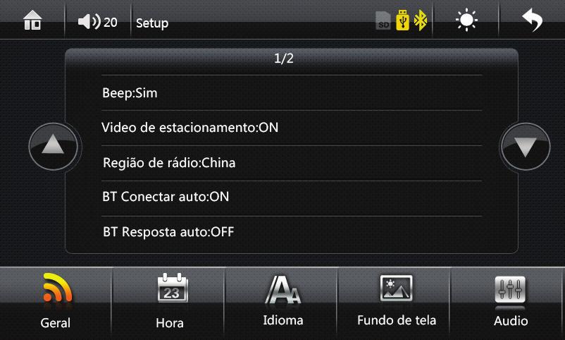 Configuração Geral Para acessar o menu de configuração geral, clique no ícone Setup do menu principal. ON 1. Beep: ON / OFF Padrão: ON ON: Habilita o beep ao operar OFF: Desabilita o beep ao operar 2.