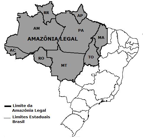 Amapá, Amazonas, Pará, Rondônia, Roraima, Tocantins, Mato Grosso e parte do estado do Maranhão) e compreende área de aproximadamente 5 milhões de km², representando cerca de 59% do território