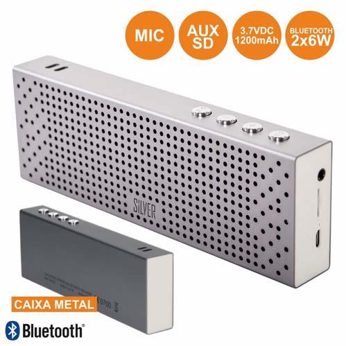SOUND SILVER Q2 500N COLUNA BLUETOOTH PORTÁTIL 2X6W MICROSD/AUX/BAT - Coluna Bluetooth portátil c/ bateria - Ouça a sua música em qualquer lugar - Leitor multimédia c/