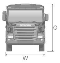 000 *Dimensões calculadas com pneus 305/70R22,5 susp. A ** Com pára-choques em aço I = 1.511 mm Comprimentos, mm Dist.