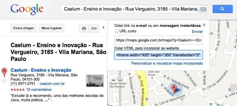 Fashion. Clique em "compartilhar", na aba "incorporar um mapa", copie o código que aparece na opção HTML (é um iframe). 2. Na página sobre.