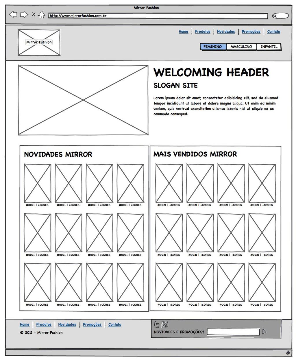 Esses esboços das visões são o que chamamos de wireframes e guiam o restante do processo de design.