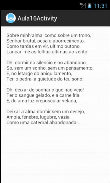 Melhorando o Layout de Capítulos O layout que usamos para capítulos não está bom: o usuário não consegue ler o texto inteiro. O que poderíamos fazer? <?xml version="1.0" encoding="uz 8"?