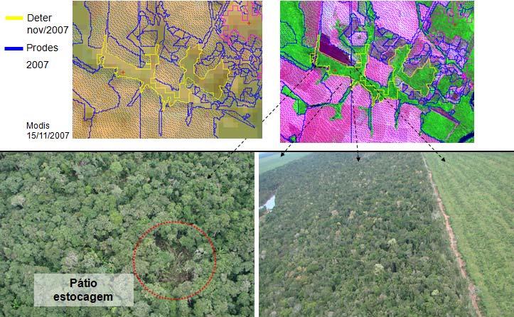 Coordenadas: S 11,6º; W 57,8º DESCRIÇÃO PONTO 15 Classificação: Degradação l - Intensidade Moderada degradada Cicatriz de fogo florestal e estrada / cicatriz estrada /