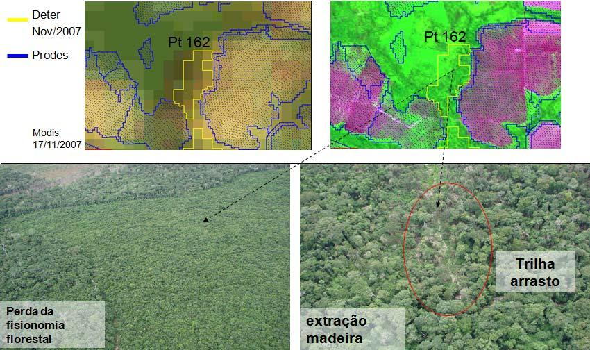 Coordenadas: S 11,29 o ; W 55,63 o DESCRIÇÃO PONTO 162 Classificação: Degradação l - Perda da Cobertura l Indício de fogo florestal degradada degradada degradada/ cicatriz de