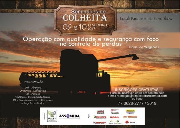 Sindicato Rural de LEM e Assomiba promovem Seminários de Colheita A operação com qualidade e segurança com foco no controle de perdas foi o tema dos Seminários de Colheita, promovidos pelo Sindicato