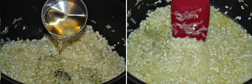 translúcidos. Adicione o arroz arbóreo (sem lavá-lo!